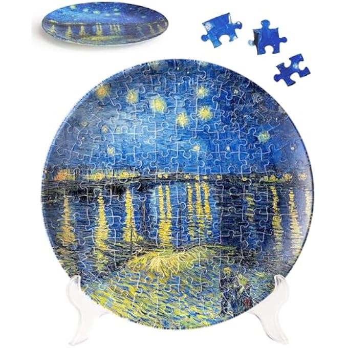 3D PUZZLE PLATE 124 PIECES - VAN GOGH - STARRY NIGHT OVER THE RHONE - JIGSAW PUZZLE FOR ADULTS, DECORATIVE PLATE WITH DURABLE PLASTIC PIECES, IDEAL GIFT FOR HOME OR OFFICE DCOR [PL1003] - Image 1